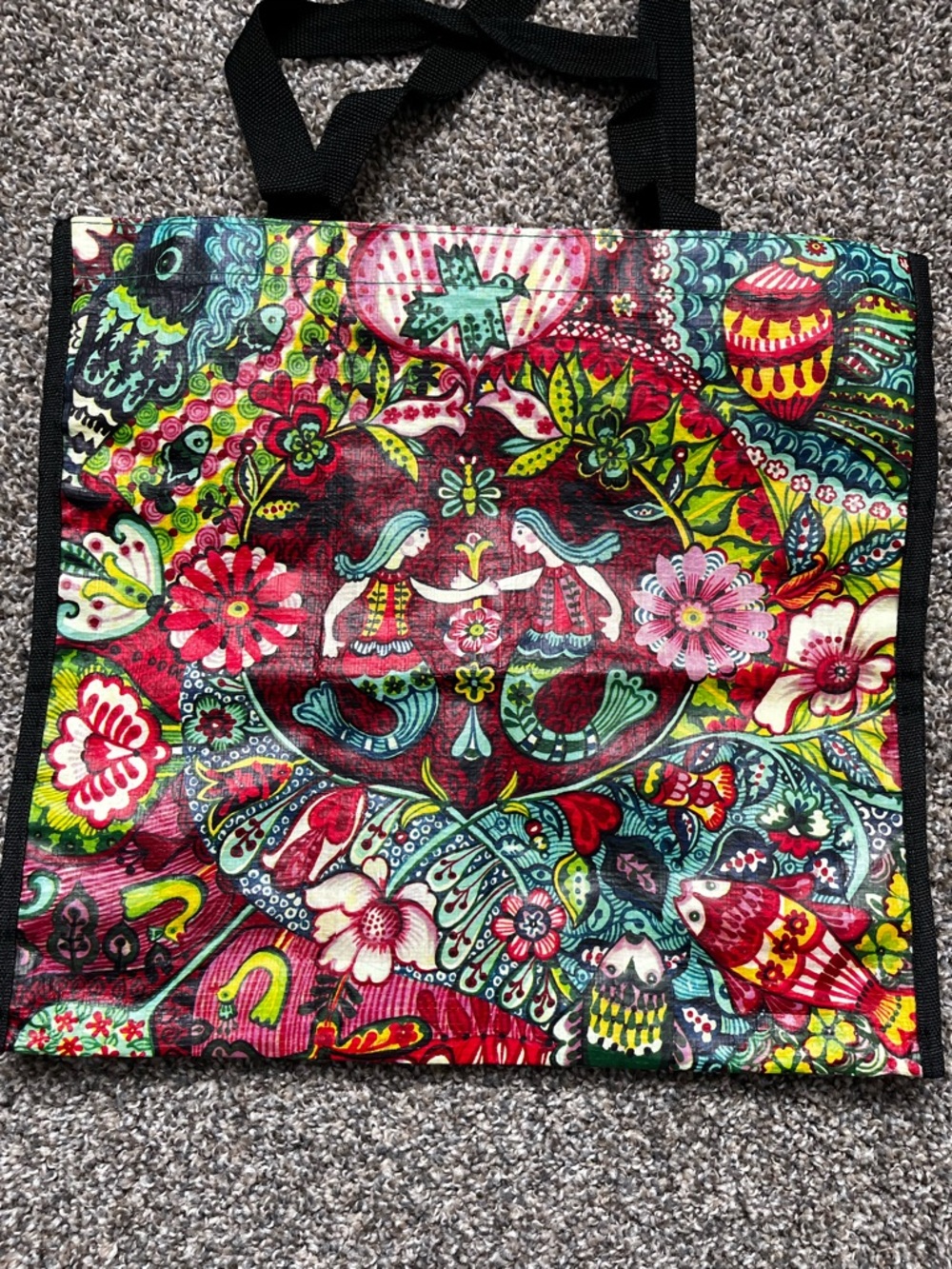 Cost Plus World Market Floral Folk-Art Tote - Red, Pink, Green, Blue
